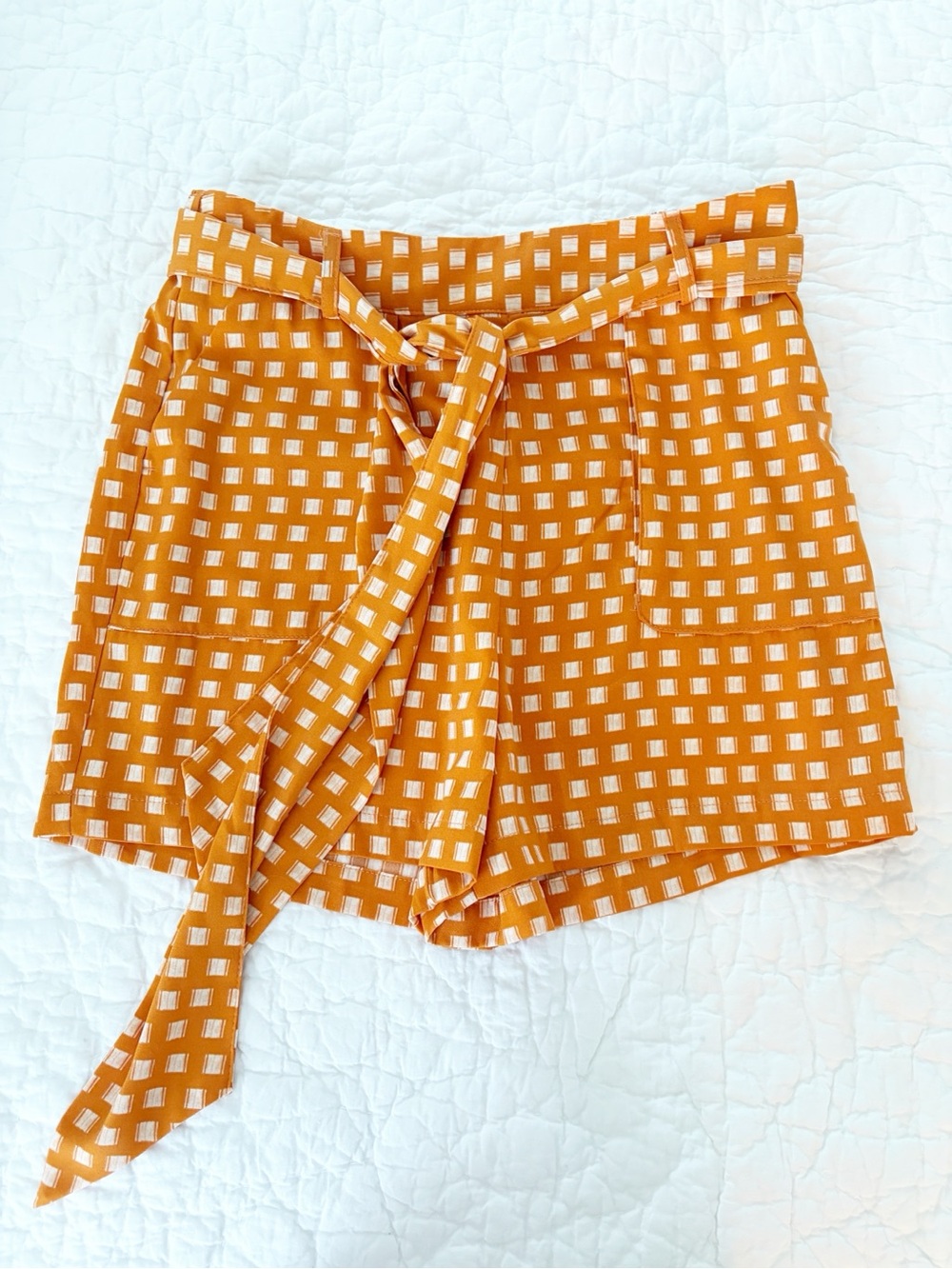 M • a new day Women's mid rise Gold Check Tie-Waist Shorts